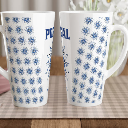 Contemporany Portuguese Tiles Design Mug - Sun Design- Blue  - White Latte 17oz Ceramic Mug