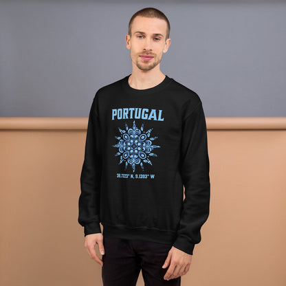 Portugal Sun Design Unisex Sweatshirt with Portuguese Tiles & Coordinates - Unisex Sweatshirt