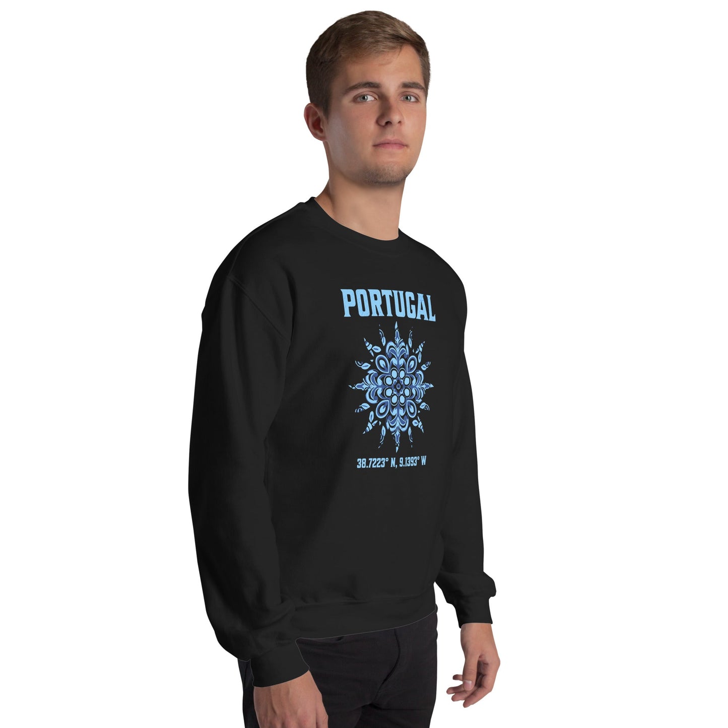 Portugal Sun Design Unisex Sweatshirt with Portuguese Tiles & Coordinates - Unisex Sweatshirt