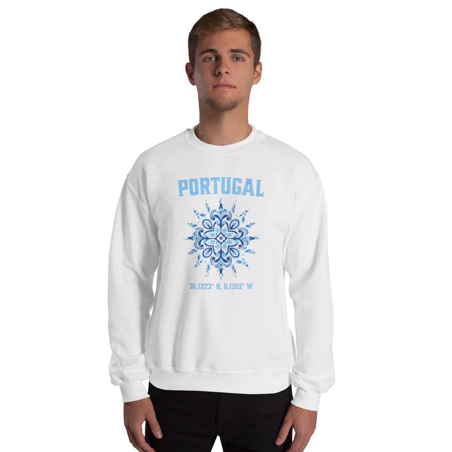 Portugal Sun Design Unisex Sweatshirt with Portuguese Tiles & Coordinates - Unisex Sweatshirt